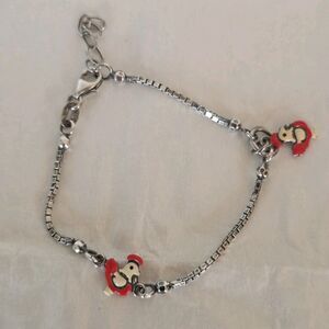 925 Sterling Silver Red Enameled Chicken Charm Bracelet 6 -7 in.